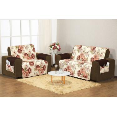 Imagem de Protetor Capa De Sofa Aquarela Estampado 2 E 3 Lugares - Floral Marrom