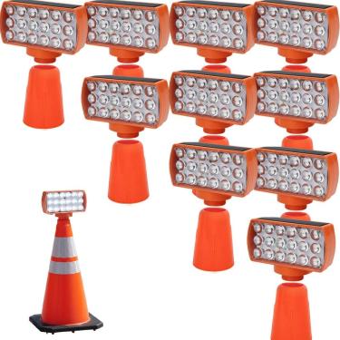 Imagem de Sinalizador Solar Kit 10 Duas Cores Cone Rodovia Alerta Seguranca Noturna Emergencia Estrada Transito