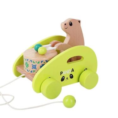 Imagem de Brinquedo didático Pull-Along Bear de madeira para crianças pequenas -