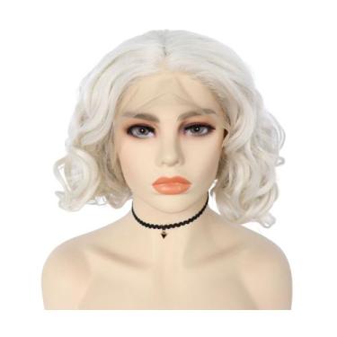 Imagem de Peruca de cosplay branca, curta, encaracolada, natural, para Hal Anime