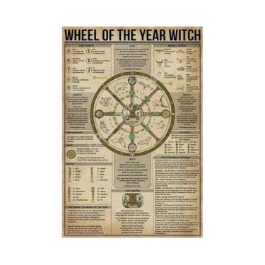 Imagem de Placa De Metal Retrô Com Rodas Do Ano, Tema Bruxa, Para Decoração De P
