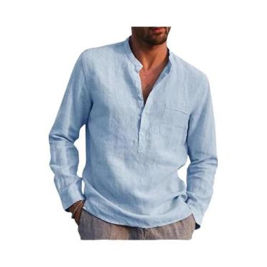 Imagem de Camisa De Algodão E Linho De Manga Longa Para Homens plus Size, Estilo