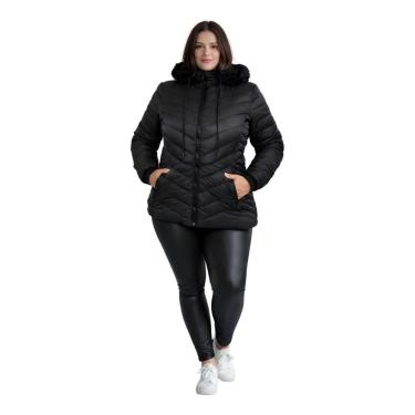 Imagem de Jaqueta Bobojaco Revestida Feminina Com Capuz Plus Size Preto-Feminino