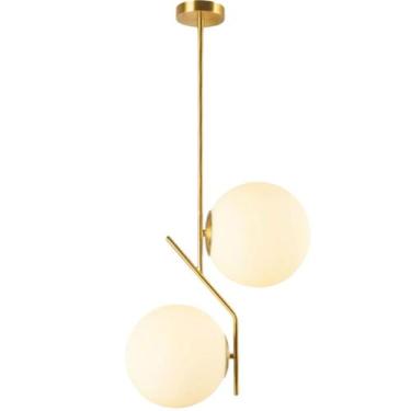 Imagem de Luminária 67cm Pendente Jabuticaba 2 Globos Vidro Dourado Lustre Teto 