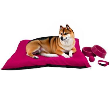 Imagem de Kit Colchonete Pet Médio com Comedouro Coleira Bolinha Fofos - Supri P