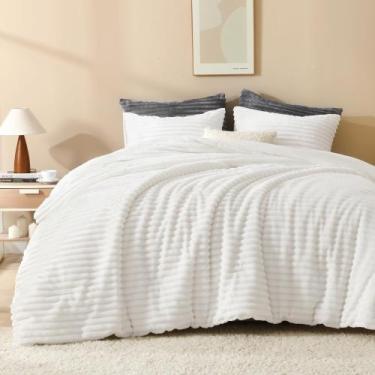 Imagem de Conjunto de edredom Andency Fluffy Queen Size branco, 3 peças