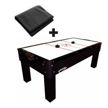 Imagem de MESA AERO HOCKEY COM KIT 2 Rebatedores, 2 Discos 1048 KLOPF + Capa 7004