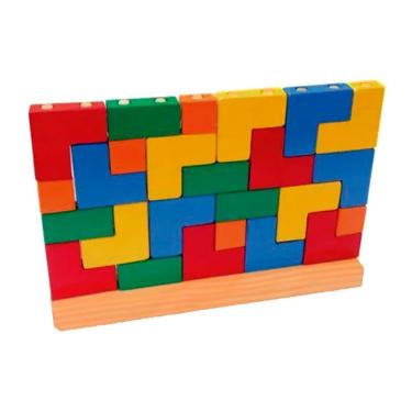 Imagem de Brinquedo Educativo Blocos de Encaixe 25 Peças em Madeira para Coordenação Motora Sonho de Criança