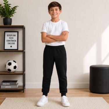 Imagem de Calça Jogger Infantil Menino Moletom Com Punho Rei Rex, 16, Preto