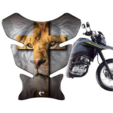 Imagem de Protetor de Tanque Resinado 3D Moto Universal Leao Cruz Preto PVC Alta Resistencia Teu Adesivo