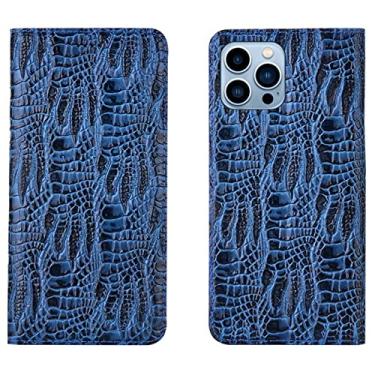 Imagem de LAHappyL Capa carteira flip para iPhone 13 Pro Max/13 Pro/13/13 Mini capa de couro legítimo com função de suporte para cartão, fecho magnético, azul, 13 Pro 6,1 polegadas
