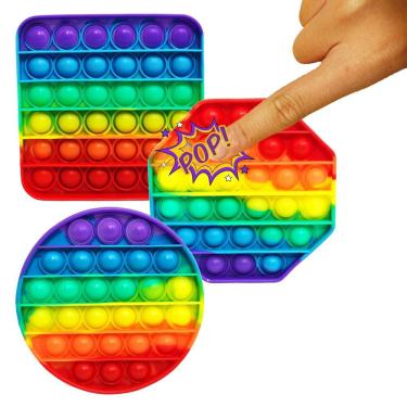 Imagem de Kit 3 Fidget Toys Hand Spinner Anti Stress Pop It Bolha Colorido