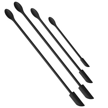 Imagem de Mini conjunto de espátula de silicone, espátula de borracha pequena de última gota para maquiagem, raspador de pote fino para cozinha (Preto, 4 peças)