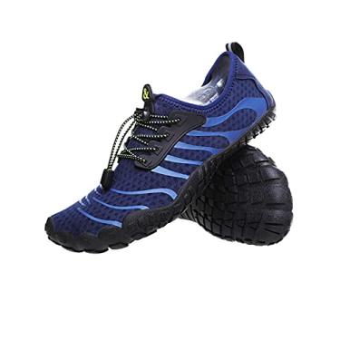 Imagem de Bestgift Sapatos masculinos de malha respirável sapatos casuais sapatos de viagem esportivos confortáveis sapatos de corrida azul profundo 42.5