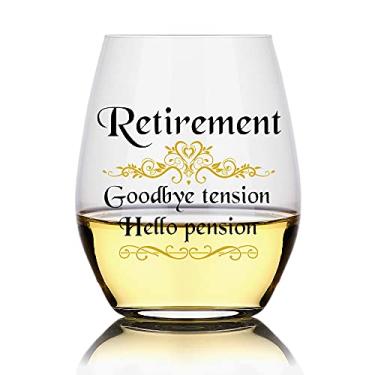Imagem de Perfectinsoy Taça de vinho Retirement Goodbye Tension Hello Pension, presentes de aposentadoria para mulheres 2021, presente de aposentadoria para mulheres colegas de trabalho, amigas, professores, enfermeiras, mães, avós, aposentadoras, aposentadas