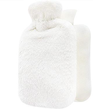 Imagem de Garrafa de água quente com capa macia grande clássica livre de BPA bolsa de água quente para pescoço, dor no ombro e aquecedor de pés de mão, cãibras menstruais, compressa quente e terapia fria, branca, 2000ml