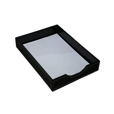 Imagem de Bandeja Porta-Folhas A4 Couro - Caixa de Entrada e Saída - Organizador de mesa (Couro Preto - Linha Branca)