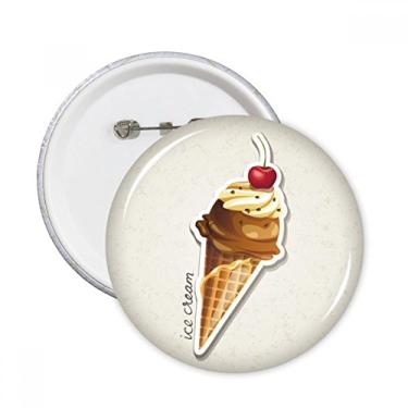 Imagem de Broche redondo de cone de sorvete de chocolate cereja com broches redondos para decoração de 5 peças