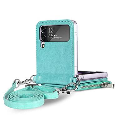 Imagem de Capa de celular de couro de bolso de cartão de luxo para Samsung Galaxy Z Flip4 5G Flip 4 flip3 flip 3 Capas anti-queda com função de carteira, verde, para Samsung Z Flip 4