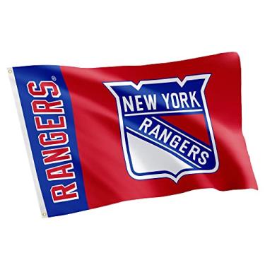 Imagem de Bandeira do New York Rangers Team NHL National Hockey League 100% poliéster interno e externo 3 pés x 5 pés (Bandeira do nome)