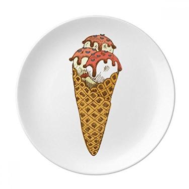 Imagem de Cones de Ovo Vermelho Branco Prato de Bola de Sorvete Decoração de Porcelana Salver Prato de Jantar