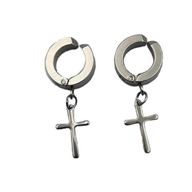 Imagem de Brinco Falso Pressão Argola Cruz Crucifixo 1 par Cor:prata