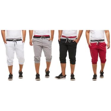 Imagem de KIT COM 04 BERMUDAS DE MOLETOM SARUEL SKINNY MASCULINO-BRANCO-CINZACLARO-PRETO-VERMELHO-4-GG-Masculino