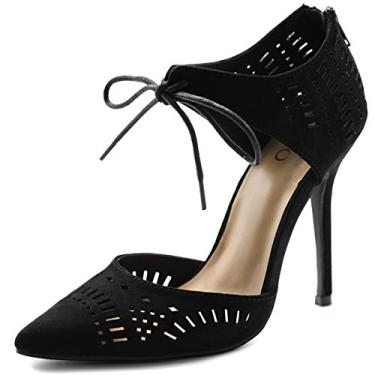 Imagem de Bota feminina Ollio de salto alto stiletto e cano alto de camurça sintética com recorte de sapato, Preto, 8