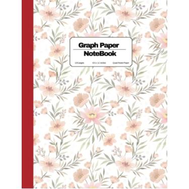 Imagem de Caderno de papel quadriculado: Caderno de papel gráfico de capa com design floral | Papel quadriculado de 12,5 x 12,9 cm para designers, engenheiros, padrões de costura | Quadriciclo 5x5 | 21,5 x 28