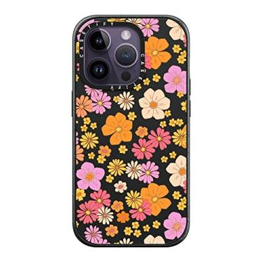 Imagem de CASETiFY Capa Impact MagSafe compatível com iPhone 14 Pro - flores hippie retrô boho (estampa floral dos anos 60/70 em fundo claro) - preto fosco re/CASETiFY
