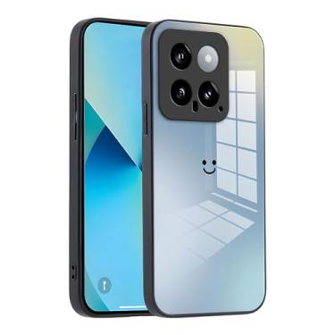 Imagem de XINYEXIN Capa de telefone de vidro gradiente para Xiaomi 14 Pro - proteção fina, amortecedor de silicone macio, à prova de choque e resistente a arranhões - azul