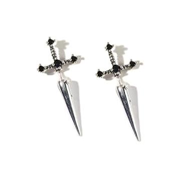 Imagem de Brincos góticos Unix espada cruz cristal punk formato legal gótico punhal parafuso atrás orelha jaqueta para mulheres homens falso calibre ilusão joia, Cristal, Cristal