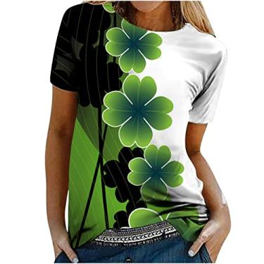 Imagem de Camiseta feminina do Dia de São Patrício Lucky Irish Shamrock Paddy's Day Graphic Tees tops fashion casual, 0115-branco, GG
