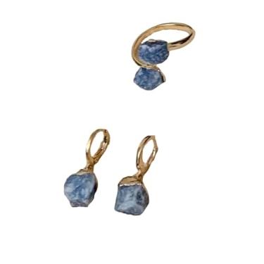 Imagem de Conjunto Quartzo Azul, Brinco Pequeno,Semijoias de Luxo, Argola Click,Anel Cianita Azul, Bio Joias Acessórios Femininos, Anel Jade