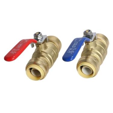 Imagem de 4 peças XFITTING Push Fit 3/10.2 cm x 3/10.2 cm válvula de esfera push fit vermelho e azul, quente e frio,