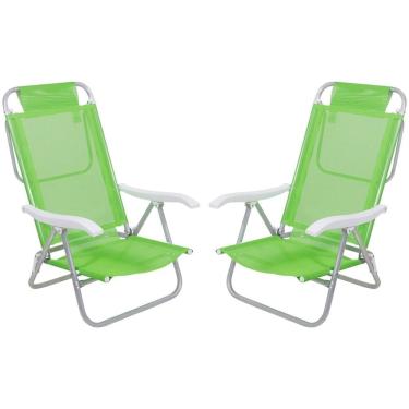Imagem de Kit 2 Cadeira Reclinável Sunny 6 Posições Em Alumíno Para Praia Piscina Camping Verde - Belfix