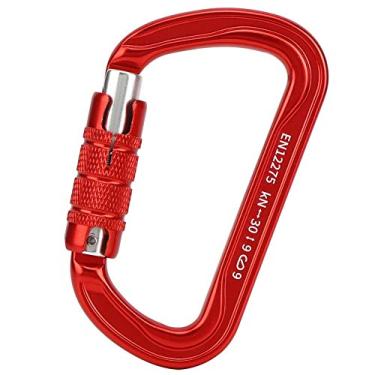 Imagem de D Mosquetão Com Fivela de Segurança, Gancho de Escalada Ao Ar Livre Em Alumínio de Aviação, Abertura de Trava de 3 Estágios para Montanhismo, Escalada, Vermelho ou Preto (Vermelho)