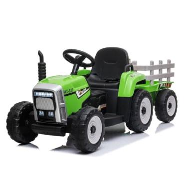 Imagem de Carrinho Mini Trator Infantil Elétrico Verde 12v com Carreta