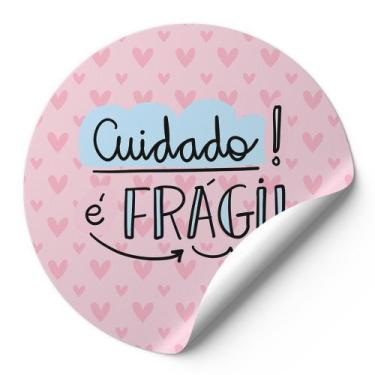 Imagem de 120 Etiquetas Auto Colante Adesivos Redondos Cuidado É Frágil Fundo Ro
