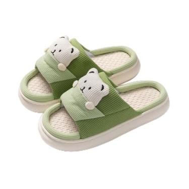 Imagem de Bear Pantufas femininas fofas para casa chinelos de algodão urso de quarto uso doméstico bonito chinelos macios para uso interno e externo, Verde, 8.5-9.5