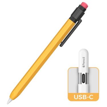 Imagem de TRONWIN Capa para Apple Pencil USB-C, capa protetora de silicone com aderência perfeita, design clássico com clipe resistente compatível com Apple Pencil usbc 3ª geração (amarelo)