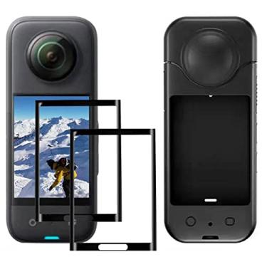 Imagem de debous Capa de silicone com protetor de tela de tampa de lente para Insta360 X3 capa macia antiarranhões filme de vidro temperado [sem bolhas]