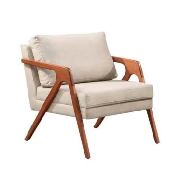 Imagem de Poltrona Mona Luxo Madeira Maciça Tecido Veludo Bege Claro Bege Claro