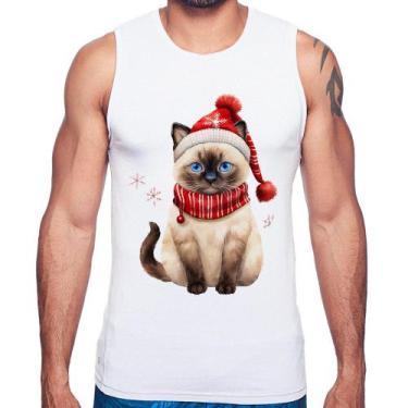 Imagem de Regata Gato Natalino Gorro e Cachecol - Foca na Moda, Branco, M