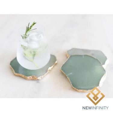 Imagem de Porta Copos Quartzo Verde Banho de Ouro Pedra Natural - Infinity, Verd