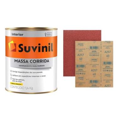 Imagem de Kit massa corrida 0,9l + 5 unidades de lixa 150 para parede - SUVINIL 