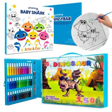 Imagem de Kit Maleta Estojo Pintura 150 Peças e Livro BabyShark Desenhos P/Color