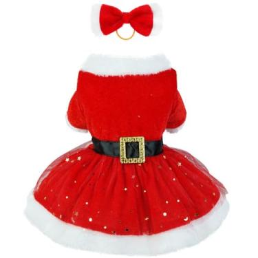 Imagem de Vestido de Natal para cães, fantasia de Natal para animais de estimação, vestido de tule, roupas para cães pequenos, médios, gatos, menina, saia vermelha para cães, roupa de Papai Noel, roupas de