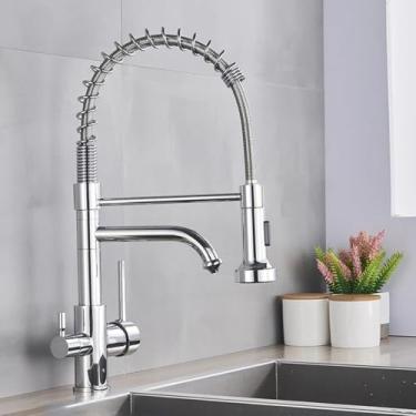 Imagem de Torneiras de cozinha de purificação escovada 360 Rotação Torneira de filtro de água Torneira de latão filtrada Torneira misturadora quente e fria de dois modos, cromada