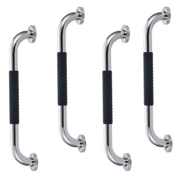 Imagem de Barra de Apoio 30cm Inox Superficie Antiderrapante Kit 4 unidades Banheiro Box Criança Idoso Cadeirante Gestante Acessibilidade Segurança